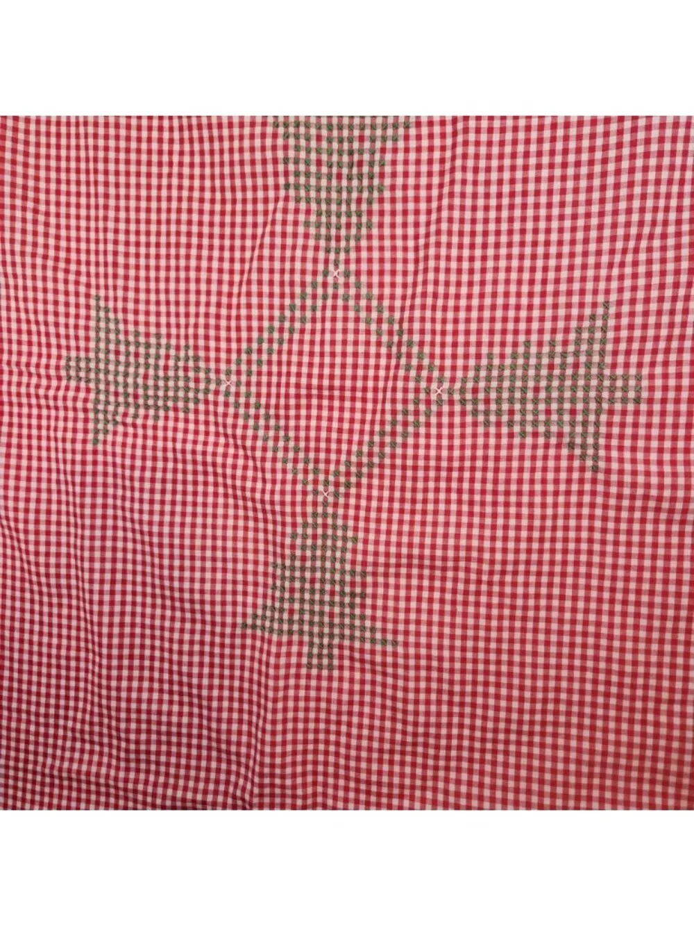Vintage Red Gingham Tablecloth Hand Embroidered Christmas Tree Cross Stitch 40